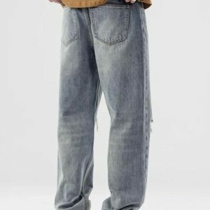 Light Wash Distressed Knee Jeans - Y2K Grunge Style for Effortless Chic