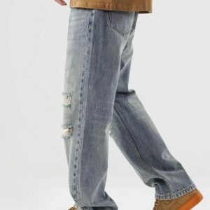 Light Wash Distressed Knee Jeans - Y2K Grunge Style for Effortless Chic