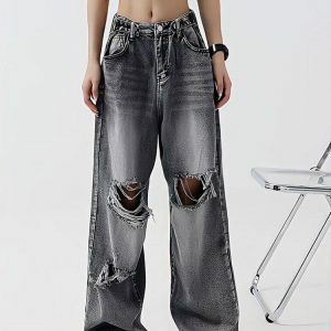 Light Wash Low Rise Ripped Jeans - Y2K Fashion Essential for Summer Outfits