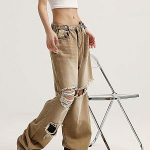 Light Wash Low Rise Ripped Jeans - Y2K Fashion Essential for Summer Outfits