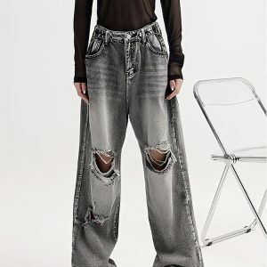 Light Wash Low Rise Ripped Jeans - Y2K Fashion Essential for Summer Outfits