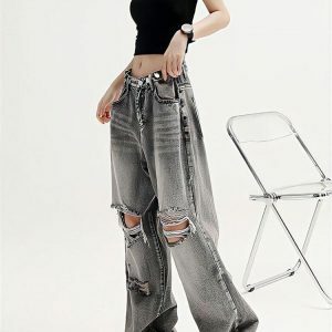 Light Wash Low Rise Ripped Jeans - Y2K Fashion Essential for Summer Outfits