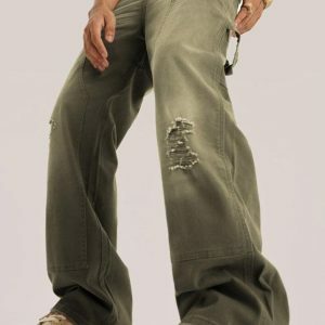 Mid Rise Distressed Baggy Jeans for Y2K and 90s Fashion Lovers