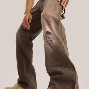 Mid Rise Distressed Baggy Jeans for Y2K and 90s Fashion Lovers