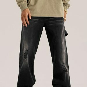 Mid Rise Distressed Baggy Jeans for Y2K and 90s Fashion Lovers