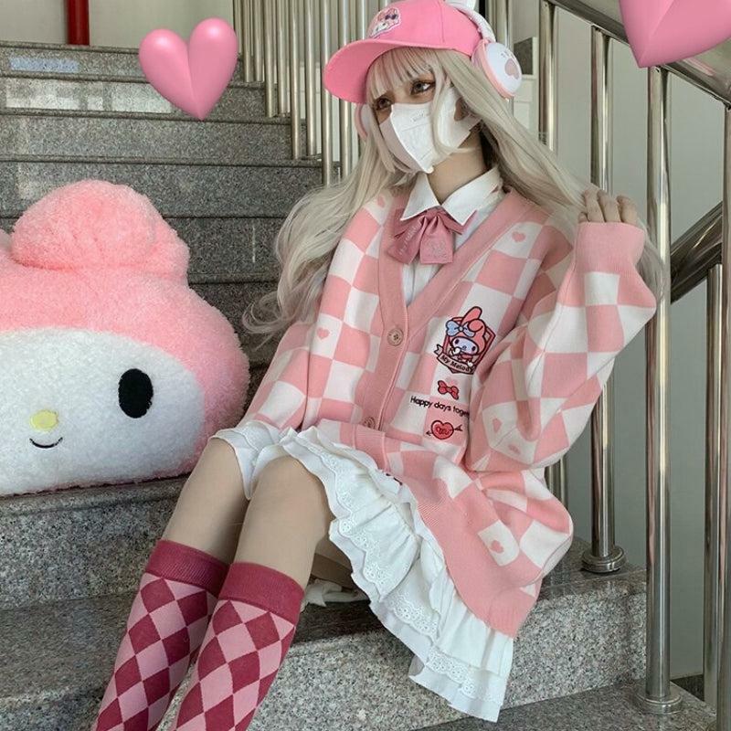 My Melody Y2K Aesthetic Buttoned Pink Cardigan for Trendy Outfits