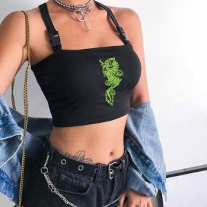 Neon Dragon Top: Y2K Aesthetic Crop Top for Summer Outfits