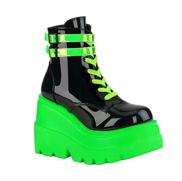 Neon Stripes Ankle Boots: Y2K Fashion Statement for Bold Summer Outfits