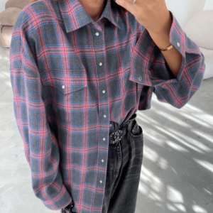 Oversized Pink Plaid Shirt - Y2K Grunge Aesthetic for Effortless Style