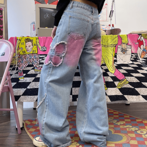 Pastel Butterfly Wide Leg Jeans: Y2K Fashion Meets 90s Aesthetic Style