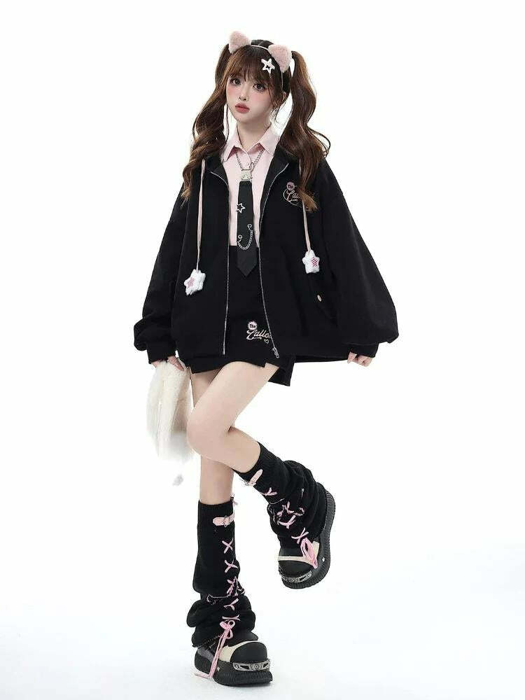 Pastel Goth Lace-Up Belted Leg Warmers for Y2K and Grunge Aesthetic