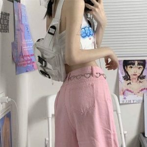 Pastel Pink Y2K Baggy Pants for Trendy Summer Outfits and Aesthetic Looks