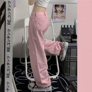 Pastel Pink Y2K Baggy Pants for Trendy Summer Outfits and Aesthetic Looks