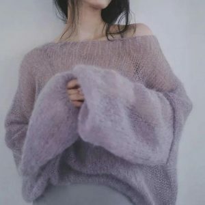 Puff Sleeve Mesh Knit Sweater - Y2K Fashion Essential for Summer Outfits