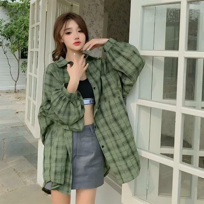 Puff Sleeve Plaid Shirt: Y2K Fashion Essential for Cute Summer Outfits