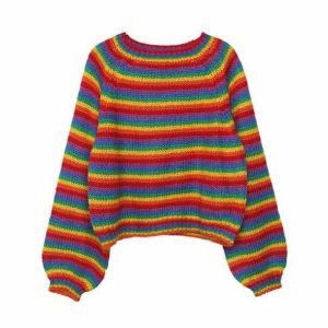 Rainbow Vibes Y2K Sweater: Colorful Grunge Aesthetic for Summer Outfits