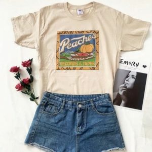 Retro Peaches Y2K T-Shirt: Vintage 90s Aesthetic Summer Style