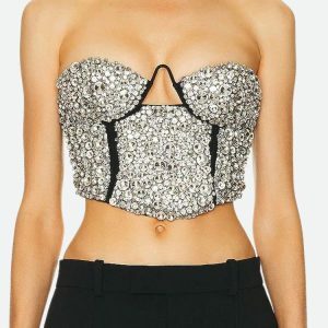 Rhinestone Bustier Crop Top: Y2K Fashion for Stunning Summer Outfits