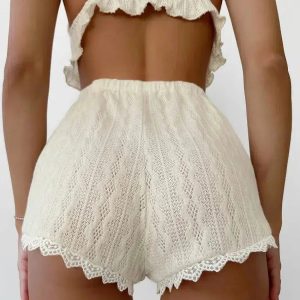 Ruffled Crop Top & Lace Trim Shorts Set - Y2K Summer Outfit Essentials