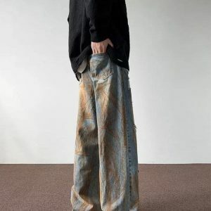 Rusty Pattern Wide Leg Jeans: Embrace Y2K Fashion with 90s Vibes