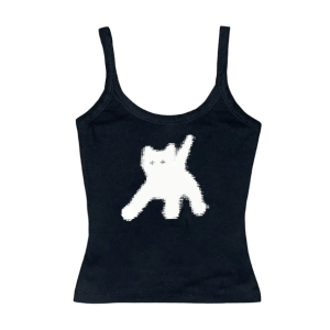 Sad Kitty Y2K Crop Top: Trendy Grunge Aesthetic for Summer Outfits