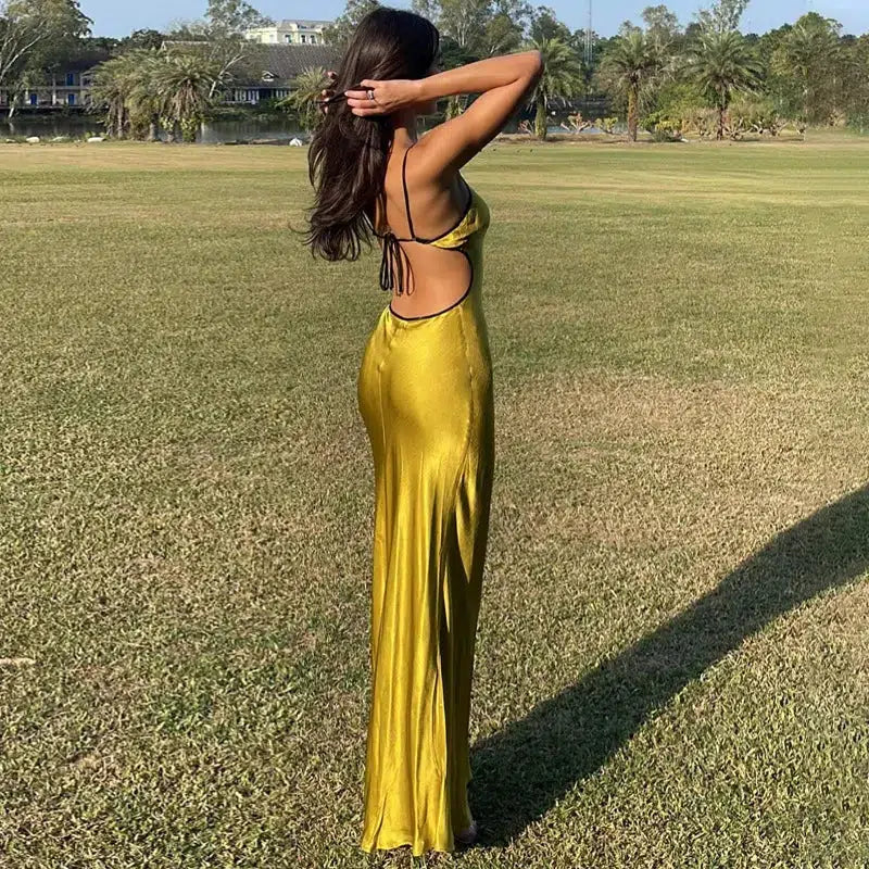 Satin Backless Maxi Dress - Y2K Summer Fashion for Effortless Elegance