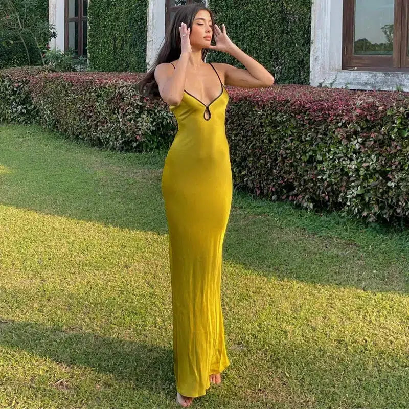 Satin Backless Maxi Dress - Y2K Summer Fashion for Effortless Elegance