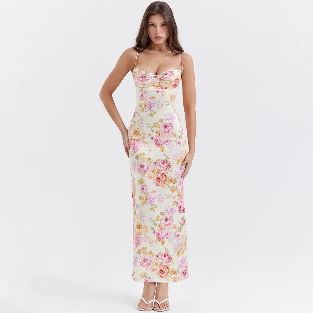 Satin Floral Maxi Dress: Y2K Summer Style for Effortless Elegance