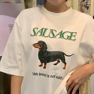 Sausage Dog Tee: Y2K Aesthetic Graphic Tee for Cute Summer Outfits