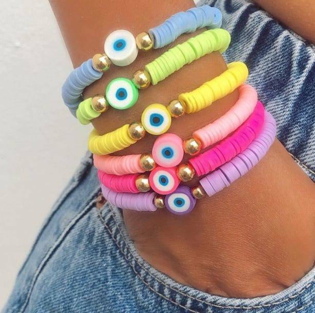 Set of 6 Y2K-Inspired Evil Eye Bracelets for Aesthetic Outfits