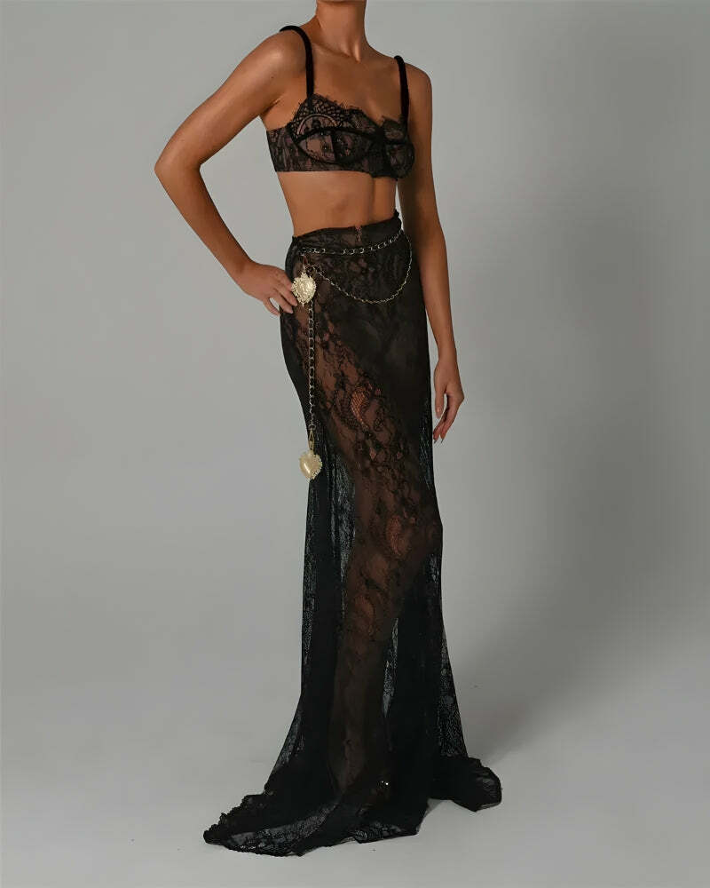 Sheer Lace Y2K Two-Piece Set for Effortless Summer Style