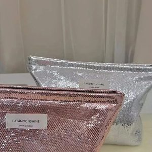 Shiny Metallic Makeup Bag for Y2K Fashion & Summer Outfits