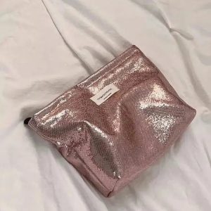 Shiny Metallic Makeup Bag for Y2K Fashion & Summer Outfits