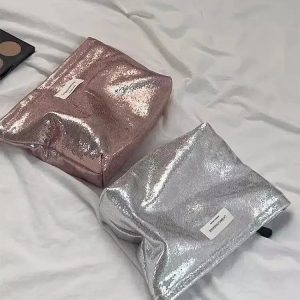 Shiny Metallic Makeup Bag for Y2K Fashion & Summer Outfits