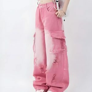 Soft Girl Distressed Cargo Pants: Y2K Fashion Meets Grunge Aesthetic