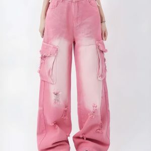 Soft Girl Distressed Cargo Pants: Y2K Fashion Meets Grunge Aesthetic