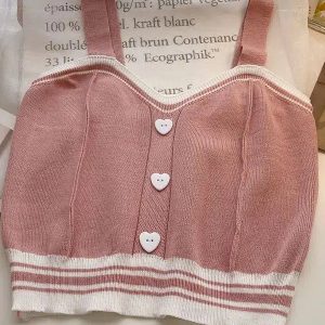 Soft Girl Heart Buttoned Knitted Crop Top - Y2K Aesthetic Summer Style