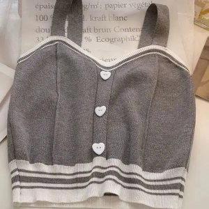 Soft Girl Heart Buttoned Knitted Crop Top - Y2K Aesthetic Summer Style