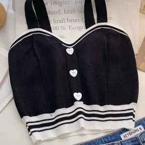 Soft Girl Heart Buttoned Knitted Crop Top - Y2K Aesthetic Summer Style