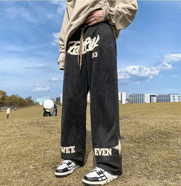 Star Patchwork Wide Leg Sweatpants - Y2K Aesthetic Grunge Style Pants