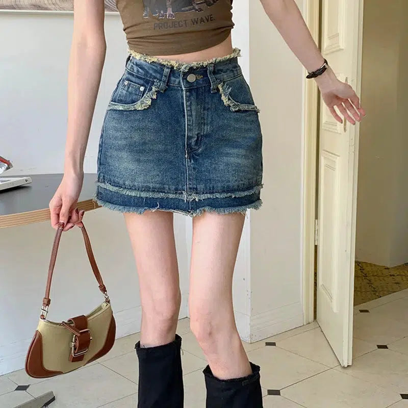 Tasseled Denim Mini Skort - Y2K Summer Outfit for Trendy Aesthetic Looks