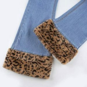 Trendy 90s Leopard Print Cuffed Jeans for Y2K Fashion Lovers