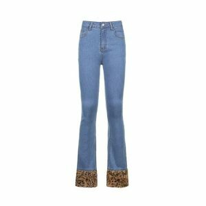 Trendy 90s Leopard Print Cuffed Jeans for Y2K Fashion Lovers