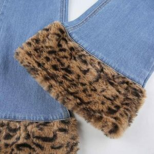 Trendy 90s Leopard Print Cuffed Jeans for Y2K Fashion Lovers