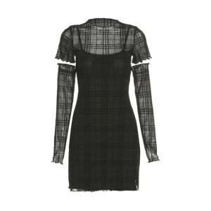 Trendy Black Plaid Mini Dress for Y2K Fashion & 90s Aesthetic Vibes