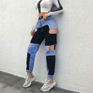 Trendy Blue High Waisted Cargo Pants for Y2K and 90s Fashion Lovers