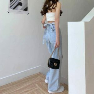 Trendy Cross Waist Jeans: Y2K Fashion Must-Have for Effortless Style