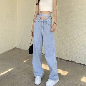 Trendy Cross Waist Jeans: Y2K Fashion Must-Have for Effortless Style