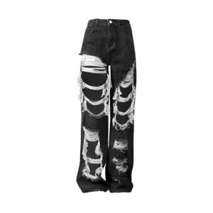 Trendy Distressed Black Baggy Jeans for Y2K and 90s Fashion Lovers