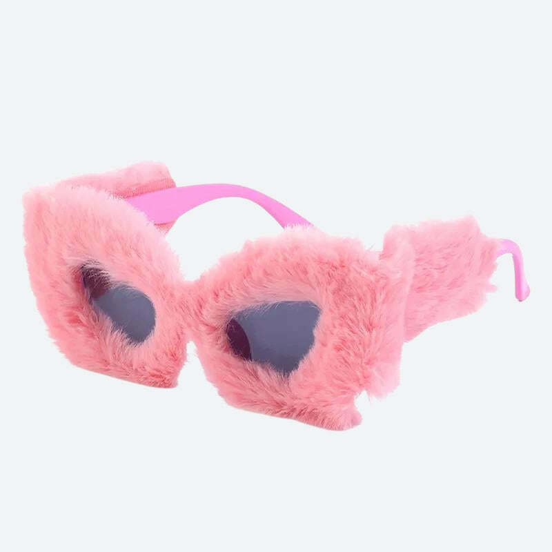 Trendy Fluffy Cat Eye Sunglasses for Y2K Fashion & Summer Outfits